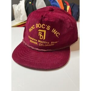 Vintage 80s Corduroy hat AmaPro Adjustable Red Rope hat RocDoc Machine Shop CO